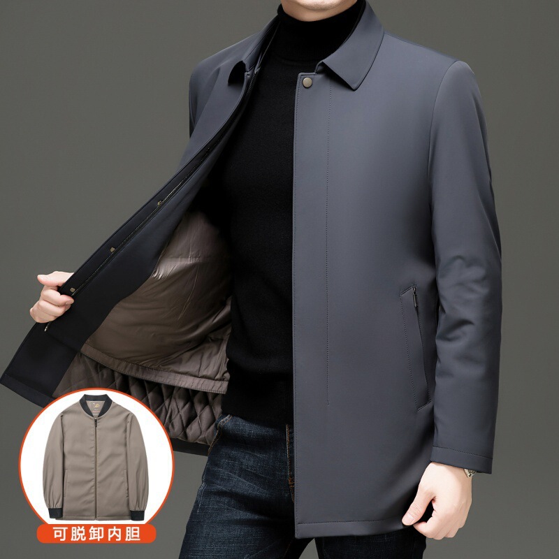 Brand Fashion down Jacket Men's 2025 Autumn and Winter Business Casual Middle-Aged Dad Warm One-Piece Three-Wear Warm Jacket