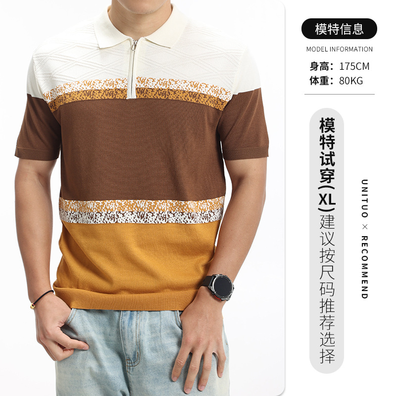 American Style Retro Polo de hielo de punto de hombre Casual de verano de alto nivel de camiseta de cuello de hombre
