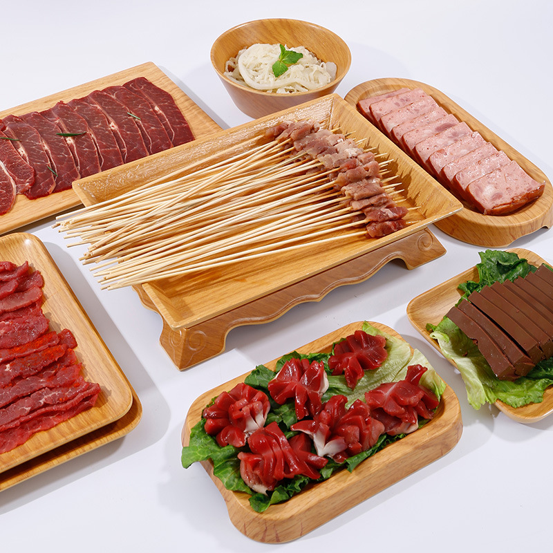 密胺火锅餐具创意木纹牛羊肉肥牛专用长方形盘烧烤肉盘自助餐盘子