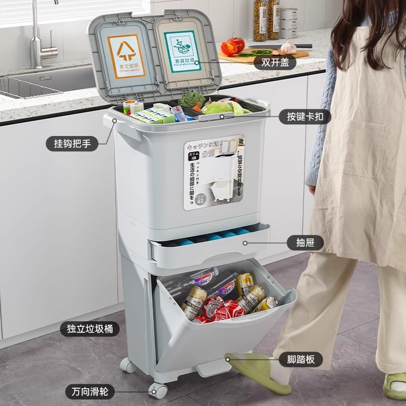 台所用ゴミ箱家庭用大容量多層帯輪高金腰をかがめない日本式棚蓋付き衛生桶|undefined