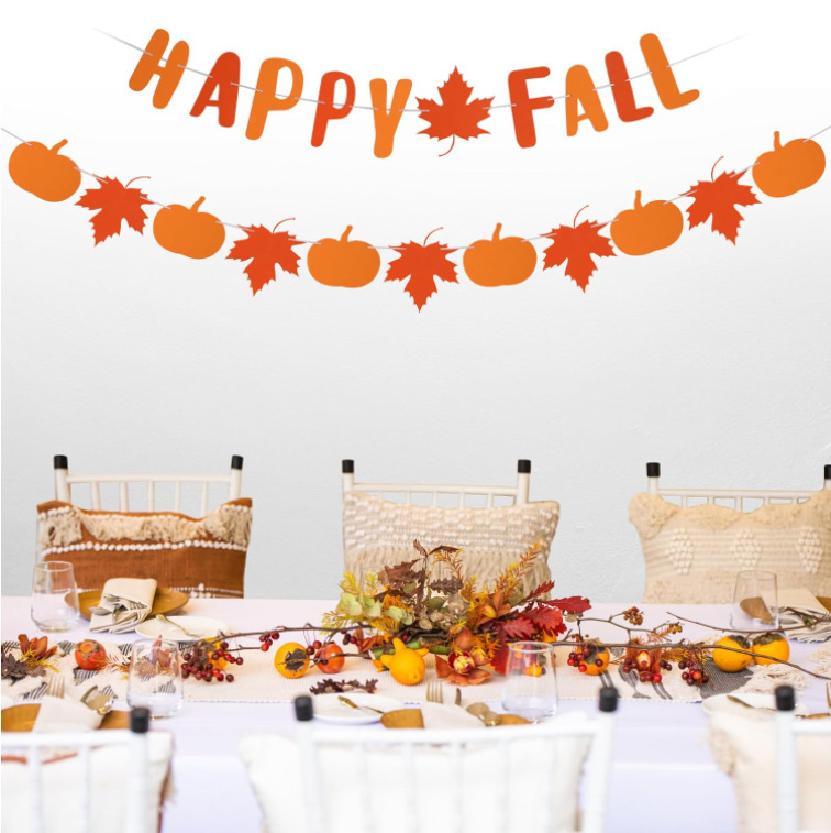 Thanksgiving Autumn Felt Pumpkin Maple Leaf Garland Bunting Celebration Harvest Season Felt Pull Flag Hanging Flag Atmosphere Arrangement