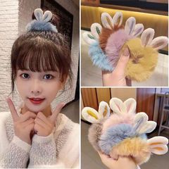 秋冬のウサギの耳の毛の輪の少女のかわいい髪のひものネットの赤い高弾力の毛のひもの髪飾りの女性