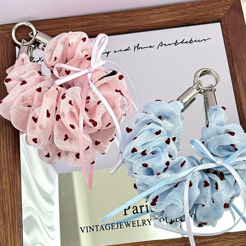 Girly style gentle heart-shaped organza scrunchie phone strap ribbon bow anti-loss short wrist strap