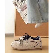 复古美式红色德训鞋女2025新款磨砂真皮软底休闲运动小白鞋阿甘鞋