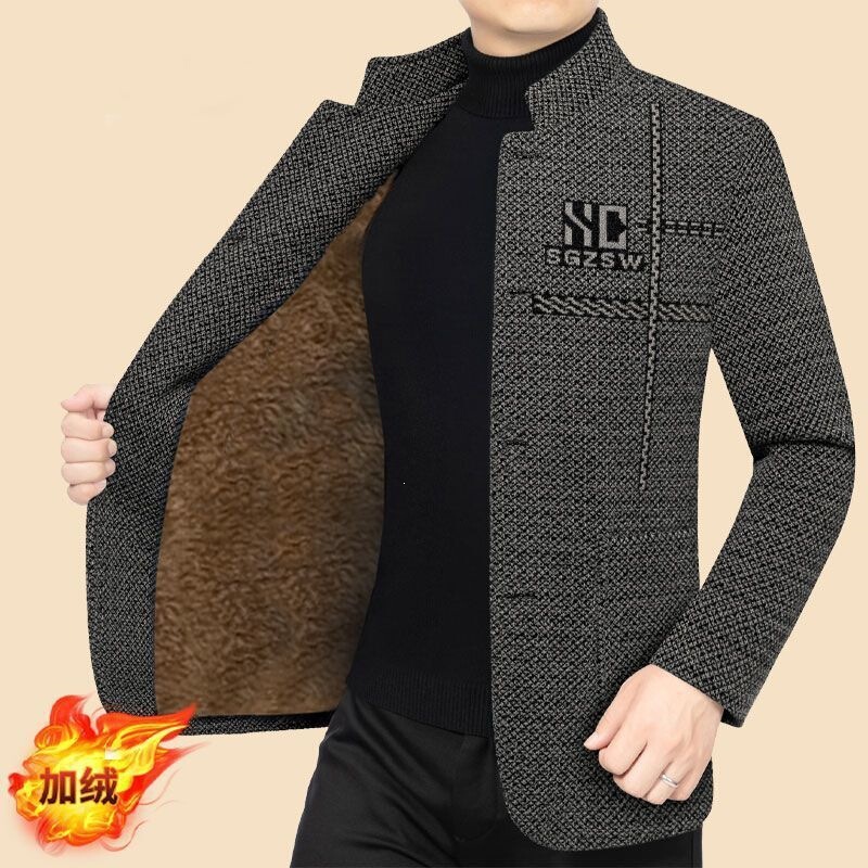 Men's faux wool coat, new style, stand-up collar, casual, fleece-lined, suitable for middle-aged men Men's faux wool coat, new style, stand-up collar, casual, fleece-lined, suitable for middle-aged men