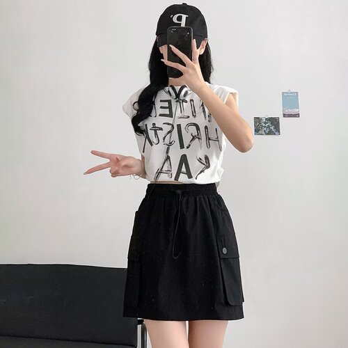 Khaki Workwear Skirt for Women - Summer Thin Model Slimming A-Line Skirt with 5-Foot American Sports Shorts Skirt for Petite Women