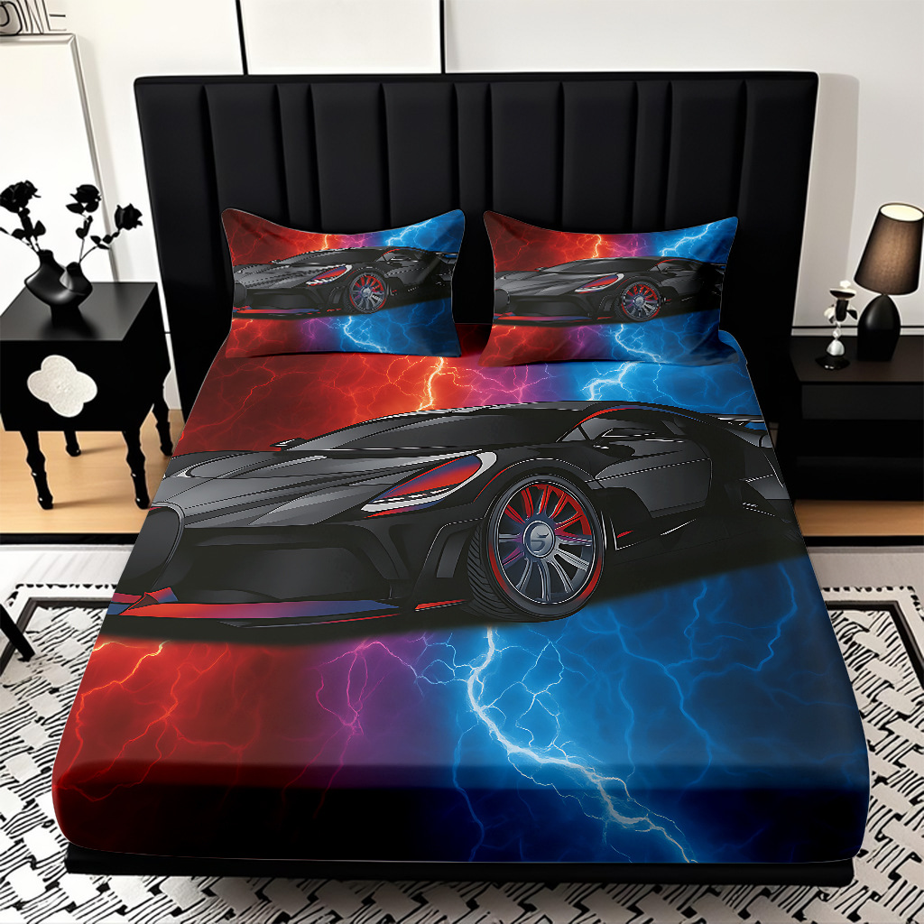 TEMU / JIT moda popular patrón de carreras 3D impresión digital cama de cama de cama kit de ropa de cama fábrica directa