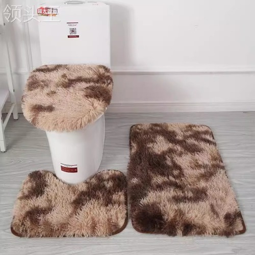 Long-haired tie-dye toilet set for home use, anti-slip bathroom mat, water-absorbent and stain-resistant bathroom mat