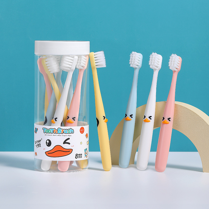 Small white duck children's cartoon antibacterial toothbrush 8 barrel 6-12 years old baby soft hair toothbrush factory in stock wholesale