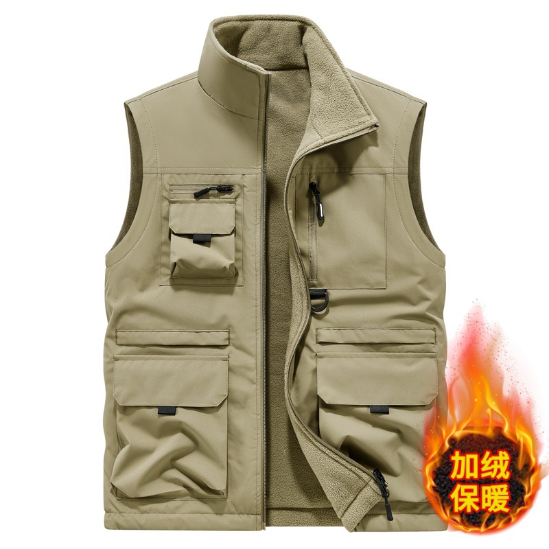 Chaleco de lana impermeable al aire libre abrazadera de caballo transfronteriza fuera de invierno fotografía de pesca multi-bolsillo chaleco de herramienta hombre personalizado