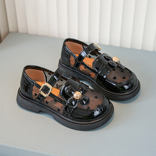 Children's Leather Shoes Network Shoes 2025 Spring Children's Leather Shoes Korean Style Hollow Breathable Little Girl Princess Soft Sole