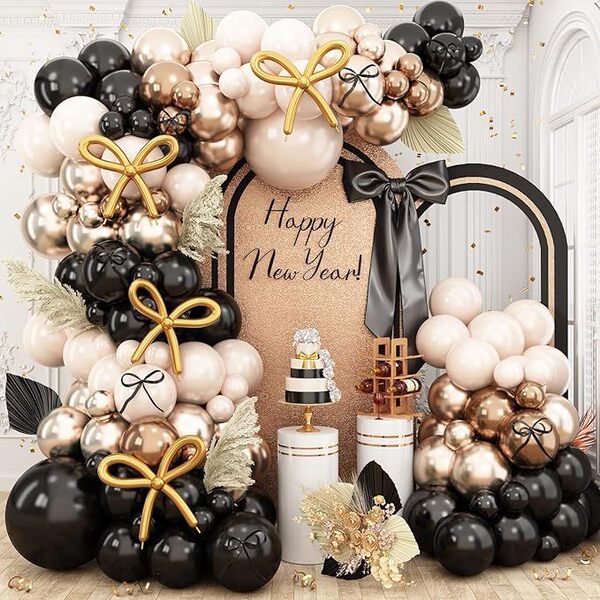 Black golden white cream balloon