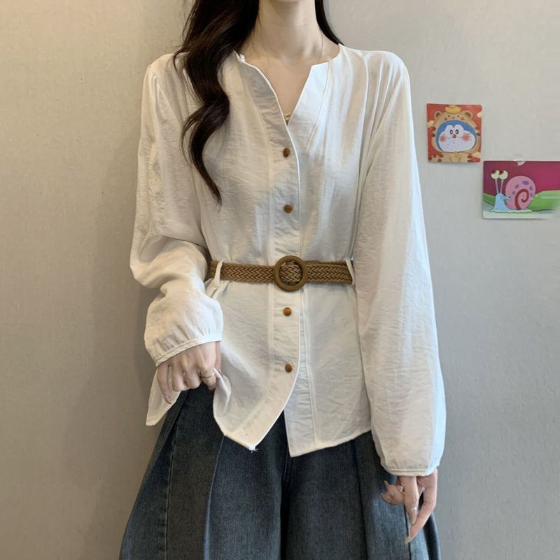 大码法式高级感长袖衬衫女2025新款秋季胖收腰显瘦上衣减龄衬衣|undefined