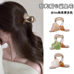 果冻色爱心抓夹中号夏季新款后脑勺半扎发鲨鱼夹发量少发夹批发