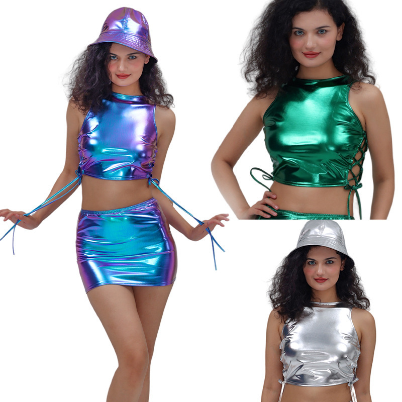 Foreign trade export bronzing patent leather costume women's sleeveless strap vest nightclub party stage clothing manufacturers direct supply