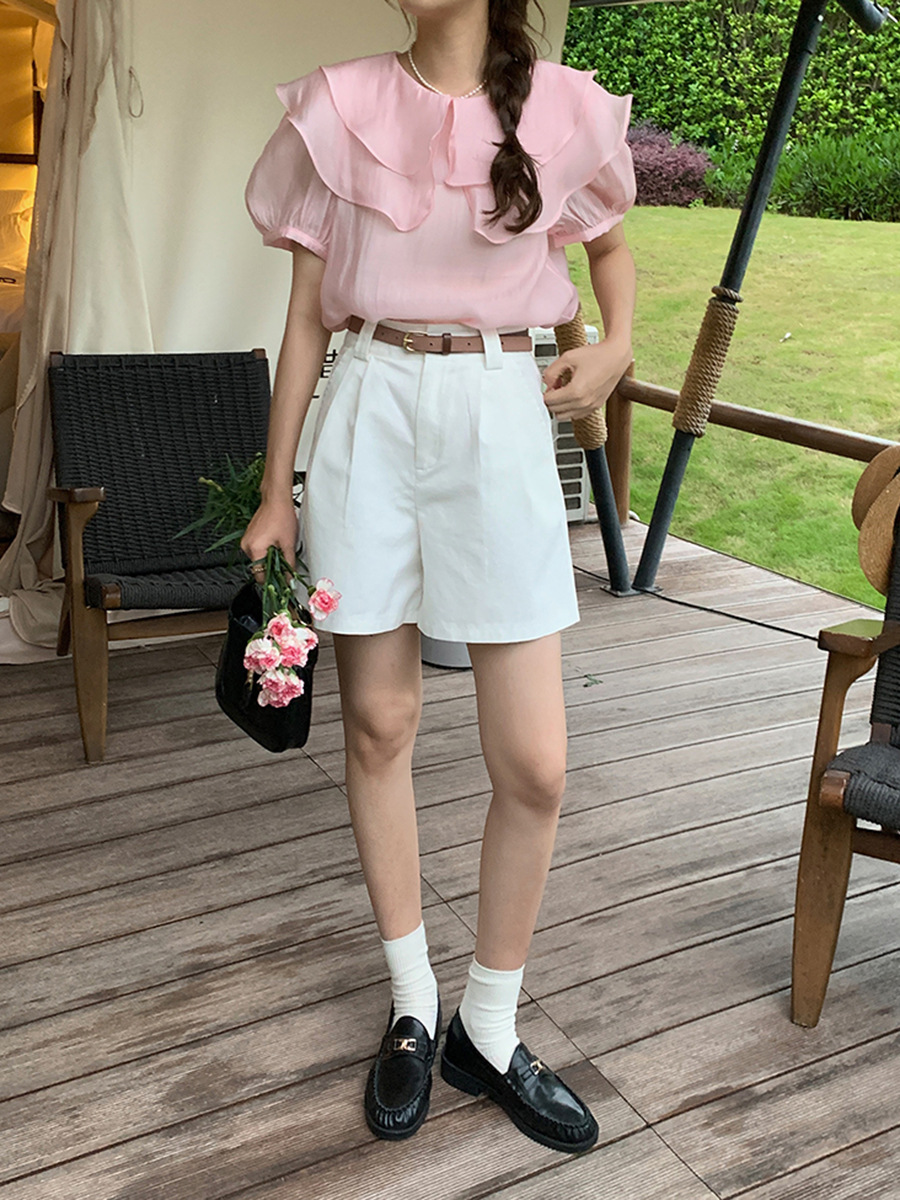 [Ge Ming] 韓国通勤カジュアルスーツショーツレディース夏新作ハイウエストワイドレッグ 5 点パンツ N098A