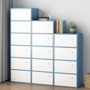 Bookcase Simple Modern Free Combination Plaid Cabinet Storage Cabinet Large Capacity Simple Floor Small Bookshelf with Door
