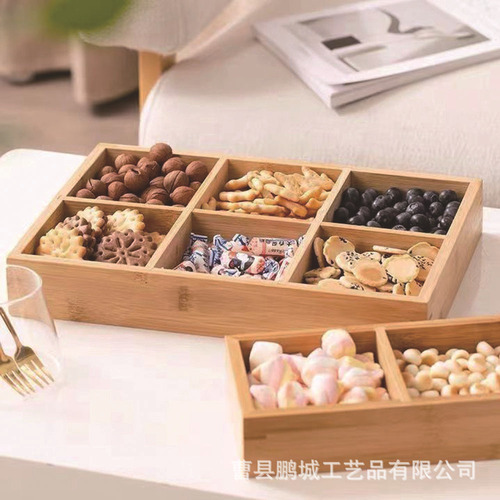 Wooden hot pot three-six-nine palace grid tableware multi-compartment bamboo-made snack candy dry fruit storage box