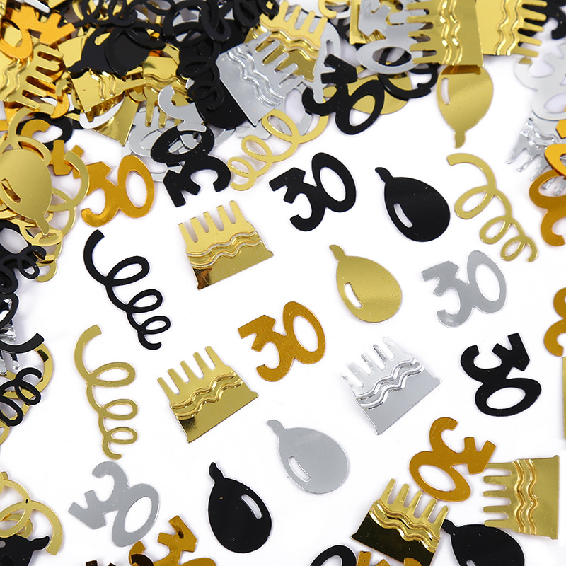 New black gold and silver digital birthday scene layout supplies confetti cake balloon decoration party throwing confetti