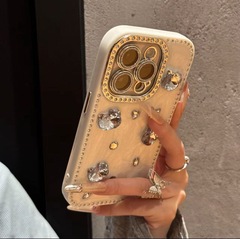 高级双面镶钻KT猫适用苹果16手机壳iPhone15promax滴胶14女13全包