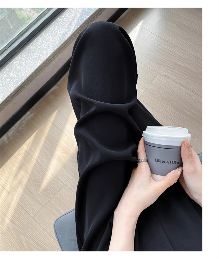 Quần tây nữ cạp cao ống đứng chất lụa băng mỏng mùa hè — Màu đen mẫu thông thường chi tiết 42