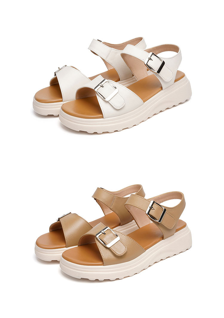 Sandal nữ đế xuồng da bò thật quai chữ V mềm êm — Trắng kem【Da bò lớp đầu】 chi tiết 24