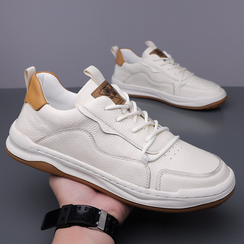 Giày thể thao nam da bò lớp đầu thoáng khí đơn giản, giày sneaker trắng thời trang — Q8058 màu đen, q 8058m trắng, q8058 màu vàng nâu