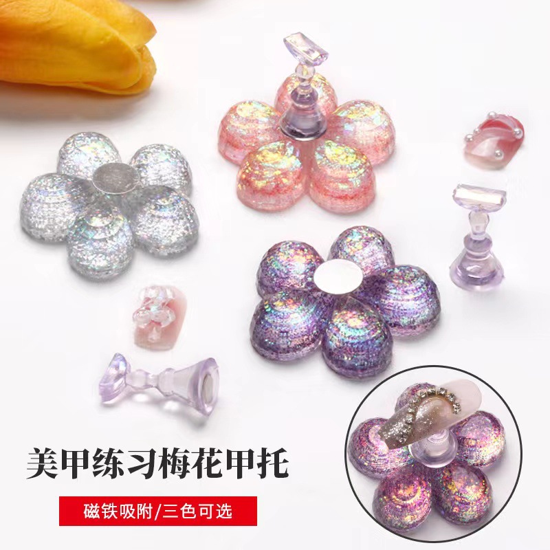 Nuevo manicurista manicurista base de flor de ciruela fantasía de color sequin con imán principiante manicurista fijo manicuras marco de práctica