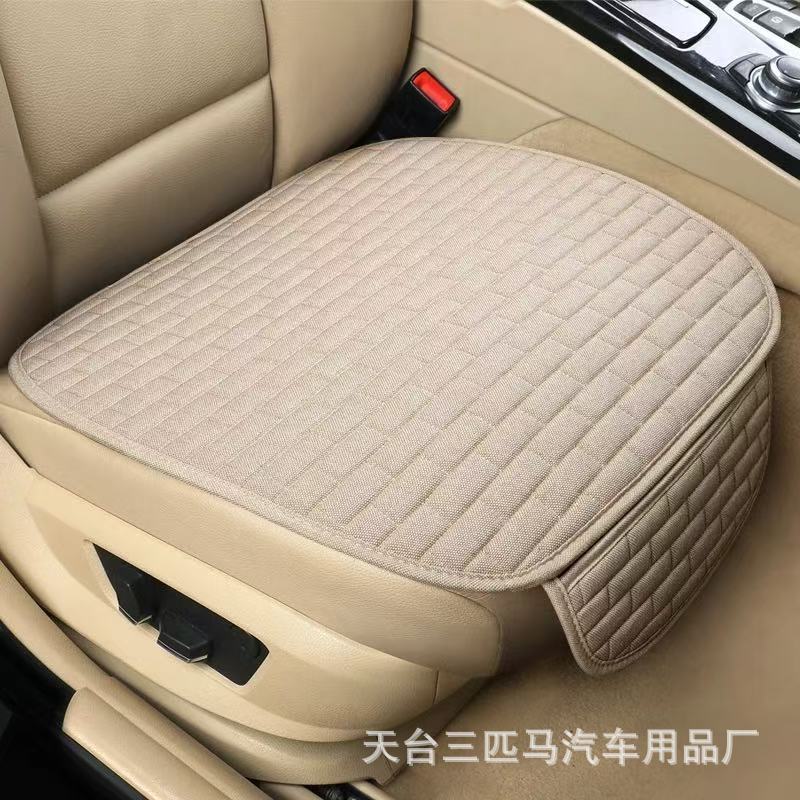 汽车坐垫四季通用亚麻座椅垫透气布艺单片通车垫防滑免捆绑三件套