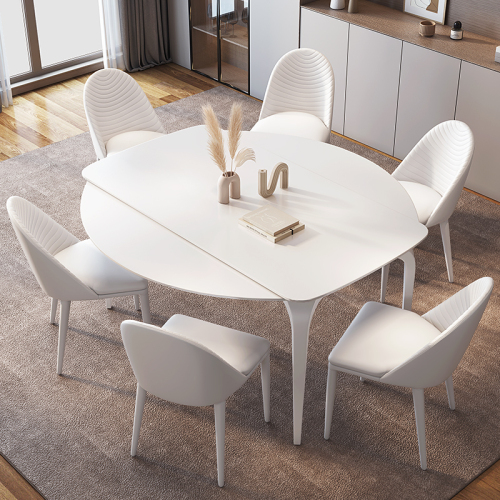 Italian-style minimalist slab dining table, extendable and foldable round table, small apartment simple modern household round dining table