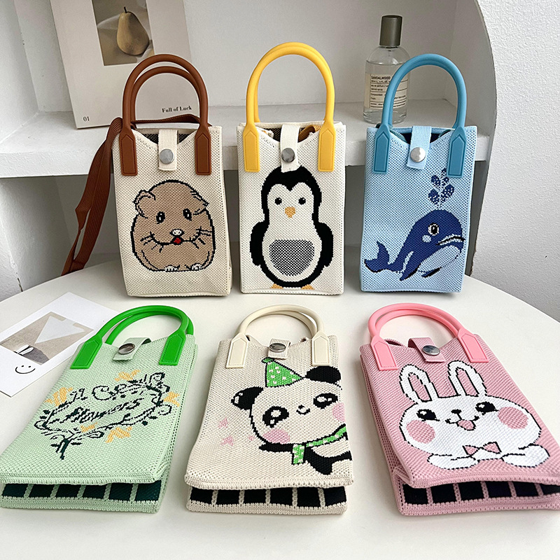 Bolsos móviles de mujeres lindos patrones de dibujos animados bolsos de punto bolsos mochilas casuales de moda bolsos de estilo exterior