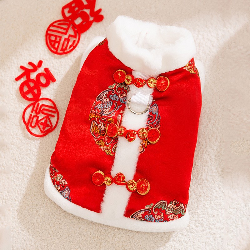 Año nuevo mascota Tang traje León danza pareja ropa de algodón acolchado ropa de Año Nuevo ropa de perro festivo gato dos pies ropa de perro caliente