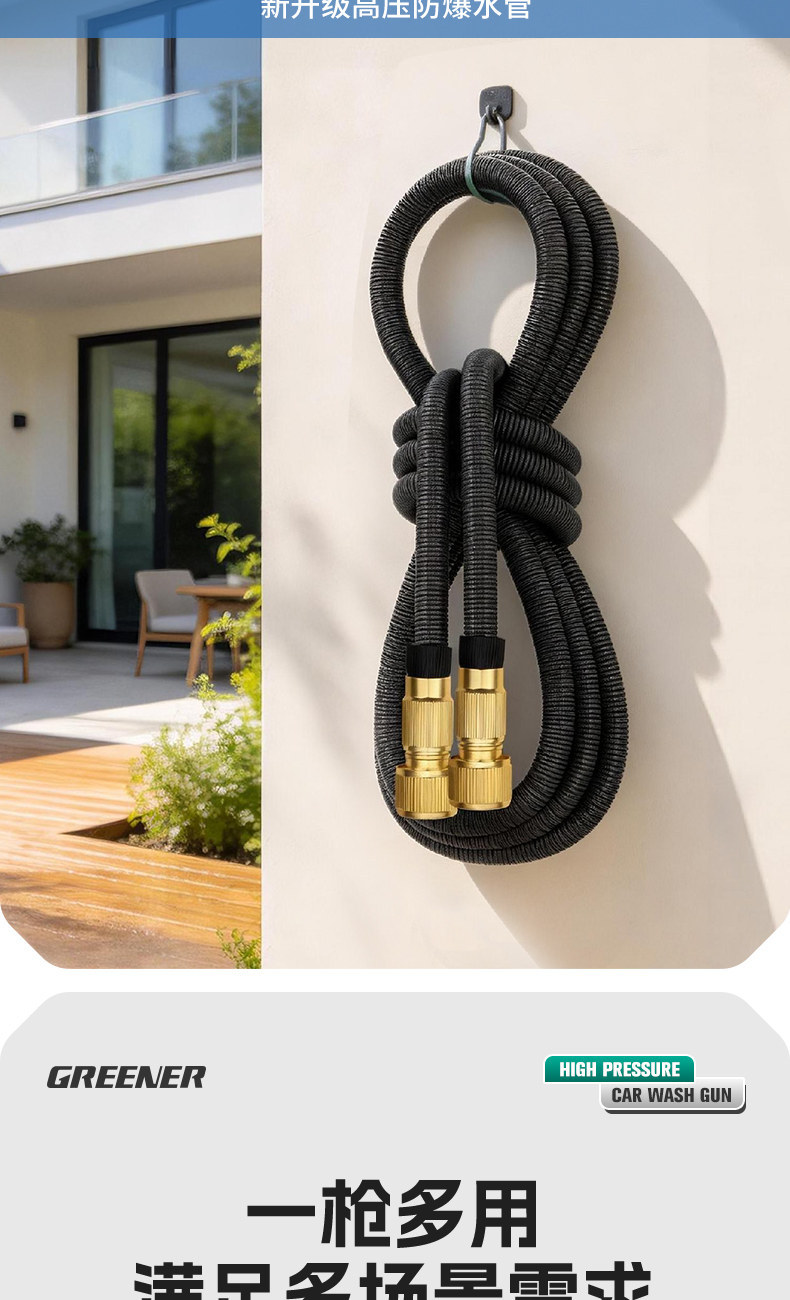 Green Forest High-Pressure Car Wash Water Gun for Window Washing, Household Garden Telescopic Hose, Connects to Tap Water, Powerful Pressure Boost