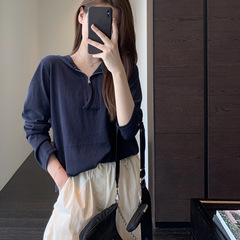 休闲减龄 慵懒范宽松显瘦半拉链连帽卫衣打底衫女25早秋新