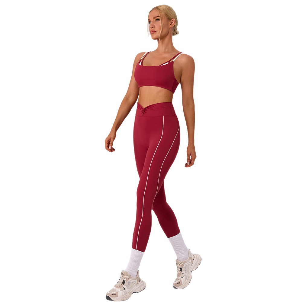 Desnudo transfronterizo deportivo bra de fitness color contrastante belleza de la parte superior de cintura alta torcida velocidad de calzado seco de dos piezas