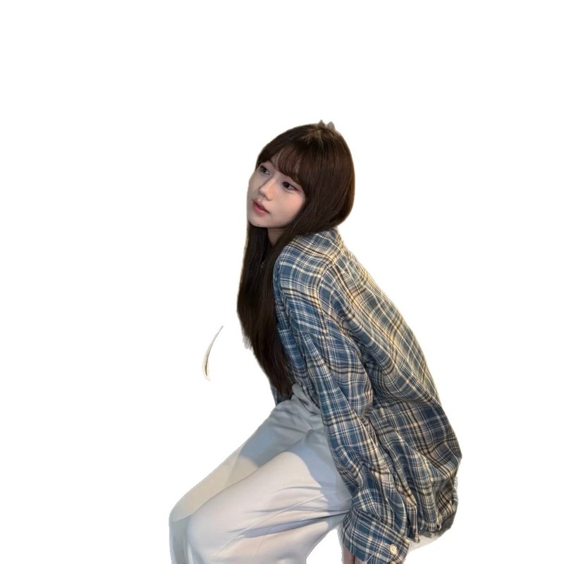 美式复古格子长袖衬衫女2025年秋冬新款宽松慵懒风休闲百搭上衣潮|undefined