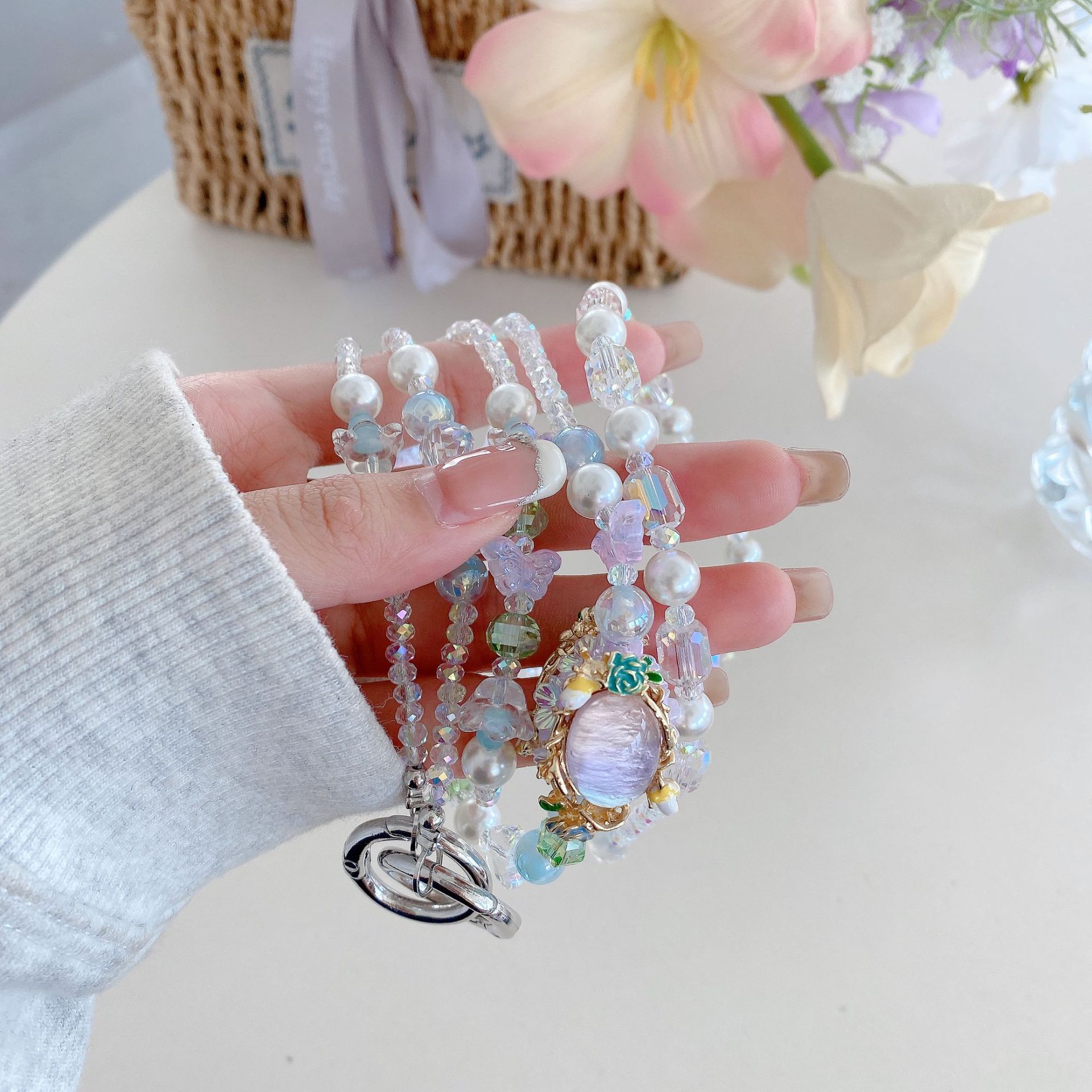 Cadena colgante de teléfono móvil de alta gama hecha a mano boutique ins cuentas de mariposa cadena larga cordón de teléfono móvil de moda colgante de mensajero largo/