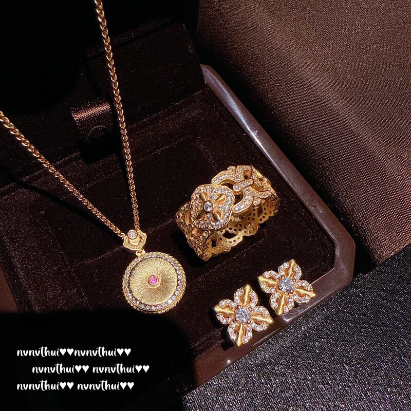 Ancient method golden silk cross diamond pestle gemstone ring new Chinese retro brushed safe buckle necklace suit