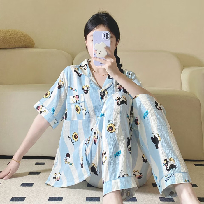 Verano nuevo pijama de amor mujer adorable oso simple ocio delgado nubes algodón ropa doméstica dos piezas conjunto al por mayor