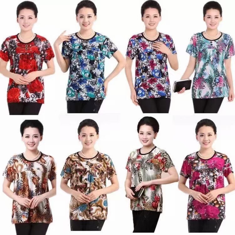 中老年女装夏季新款短袖女士冰丝T恤衣服地摊农村赶集货源2元批发