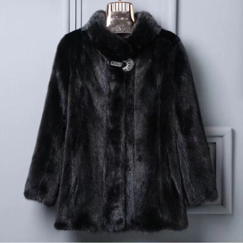 Women's Imitation Mink Fur Coat Imitation Mink Fur Collar Short Coat Korean Style Mother's Wear Middle-Aged And Elderly_voghion.com