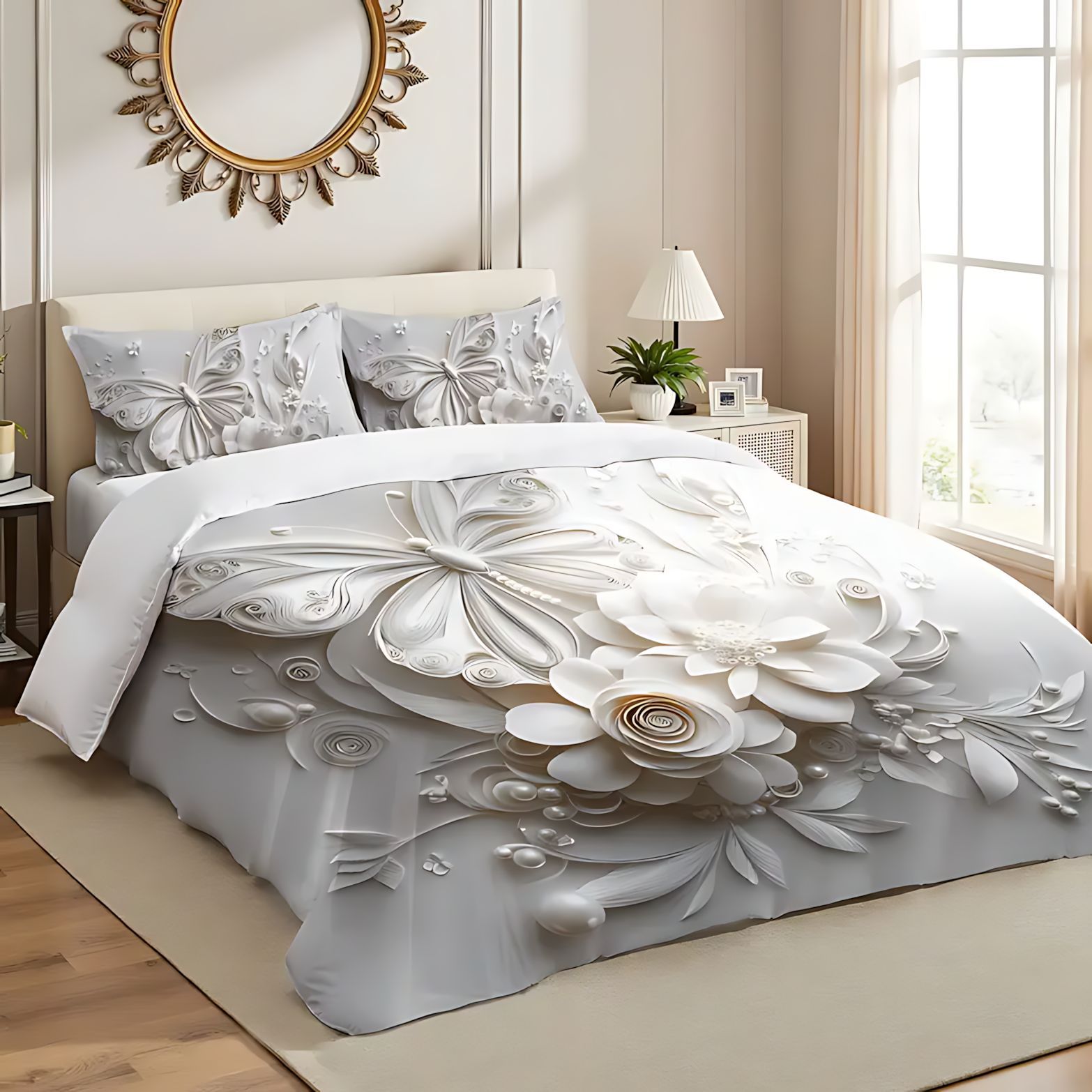 TEMU / JIT transfronterizo flores blancas y mariposas de alta definición digital impresión kit de edredón para diseñar