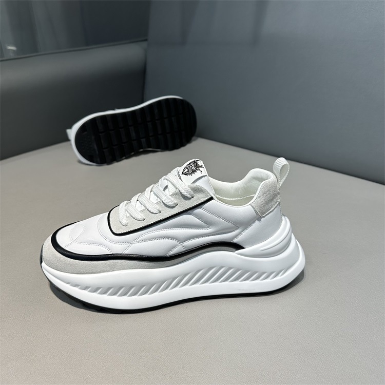 Baskets homme décontractées en cuir blanc style mode polyvalent_voghion.com