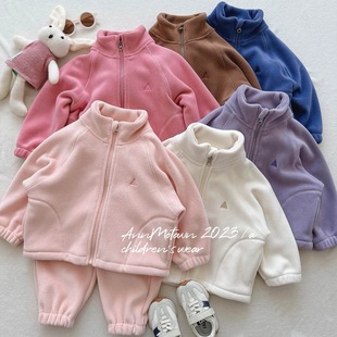 Ningli Korean Autumn and Winter Girls suit New Children's Sweet Fleece Zipper Jacket Casual Pants Two-Piece Fashionable Set