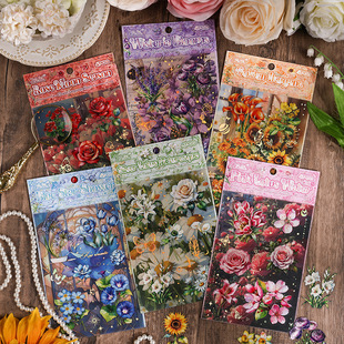 flower heart transparent waterproof pet stickers diy hand account diary stickers cross-border retro bronzing flower plant stickers