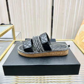 2024新款春夏魔术贴麻绳厚底拖凉鞋平底休闲拼色百搭罗马凉拖鞋女