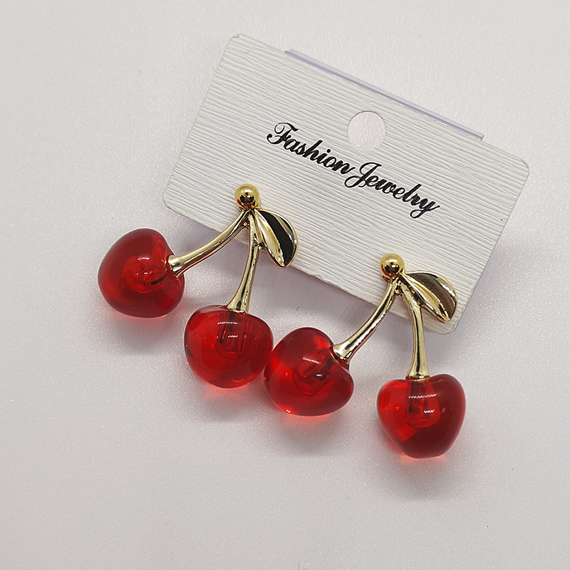 Aretes de cereza roja para mujer – colgante exquisito, fruta de imitación versátil, nuevo estilo