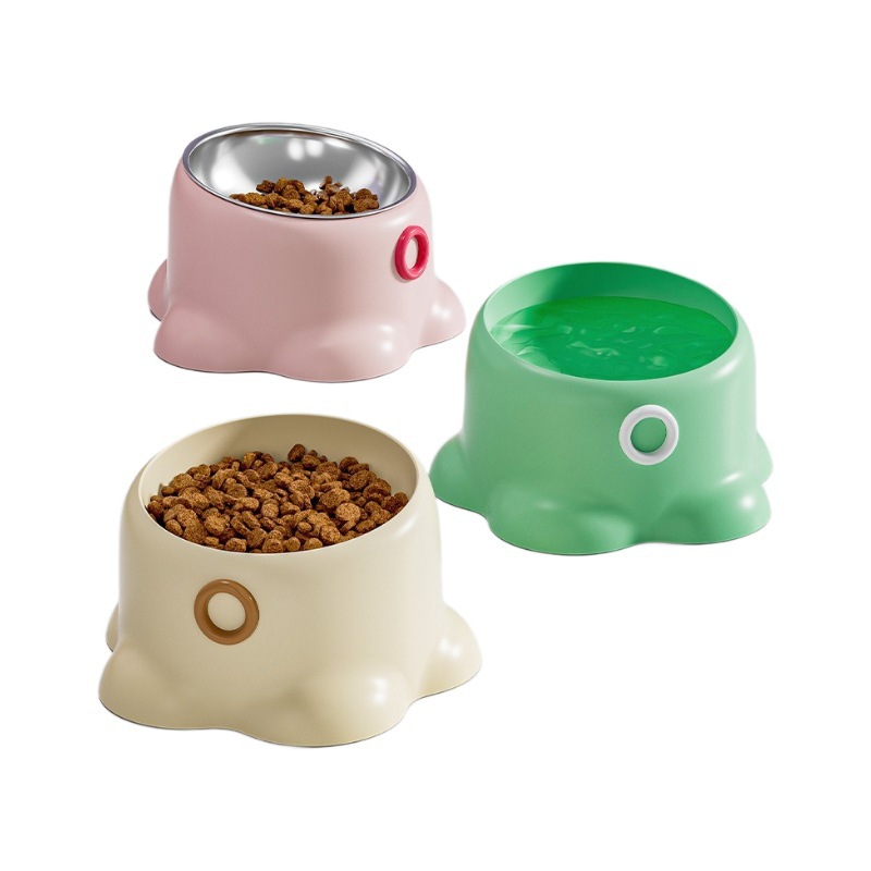 Nuevo tazón para gatos para mascotas pulpo simple tazón macarrón cuello tazón para gatos tazón de alimentación anti-derribar tazón de acero inoxidable para mascotas