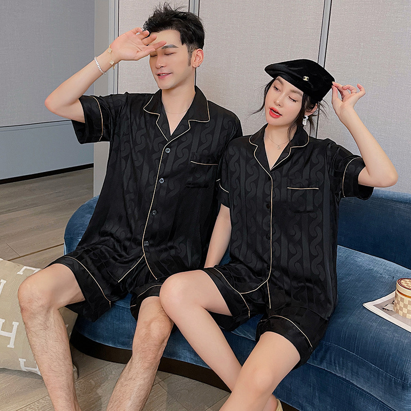 202424 New Summer Short-sleeved Couple Pajamas Women's Ice Silk Thin Internet Popular Jacquard Short-sleeved Home Clothes for Teenagers