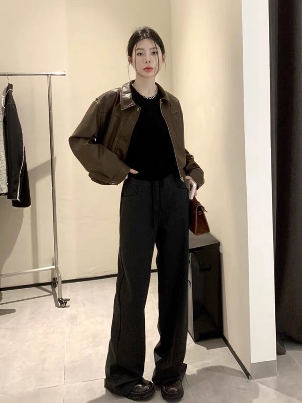 棕色皮衣外套女短款2025新款今年流行高级感小个子美拉德pu皮夹克|undefined